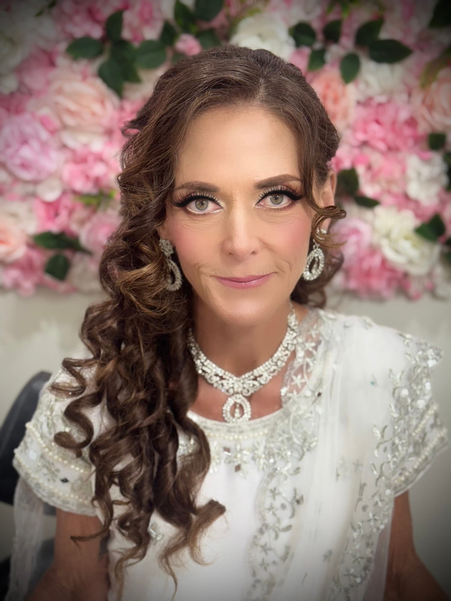 Bridal makeup with statement diamond jewellery