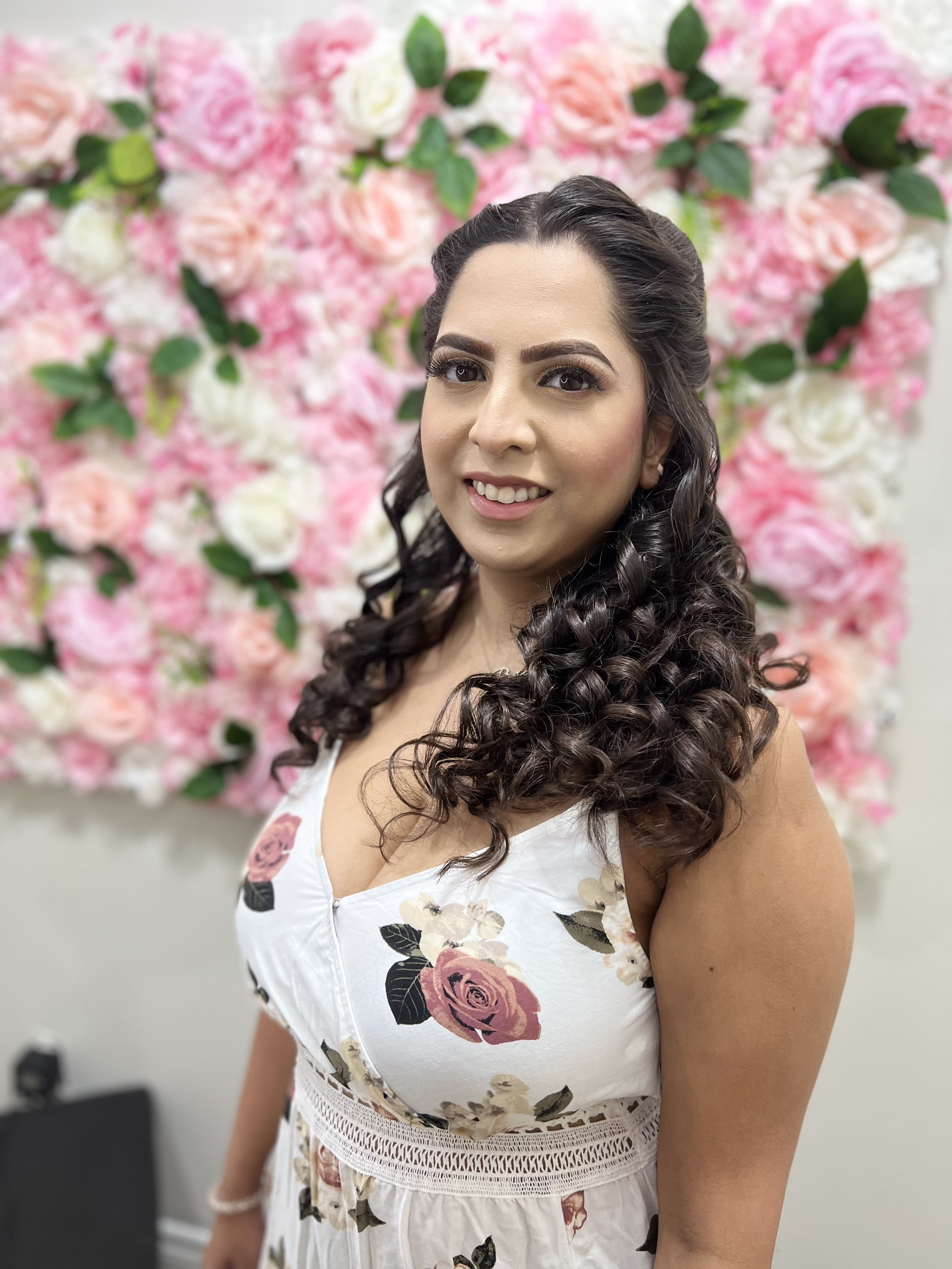 Engagement glam with soft curls