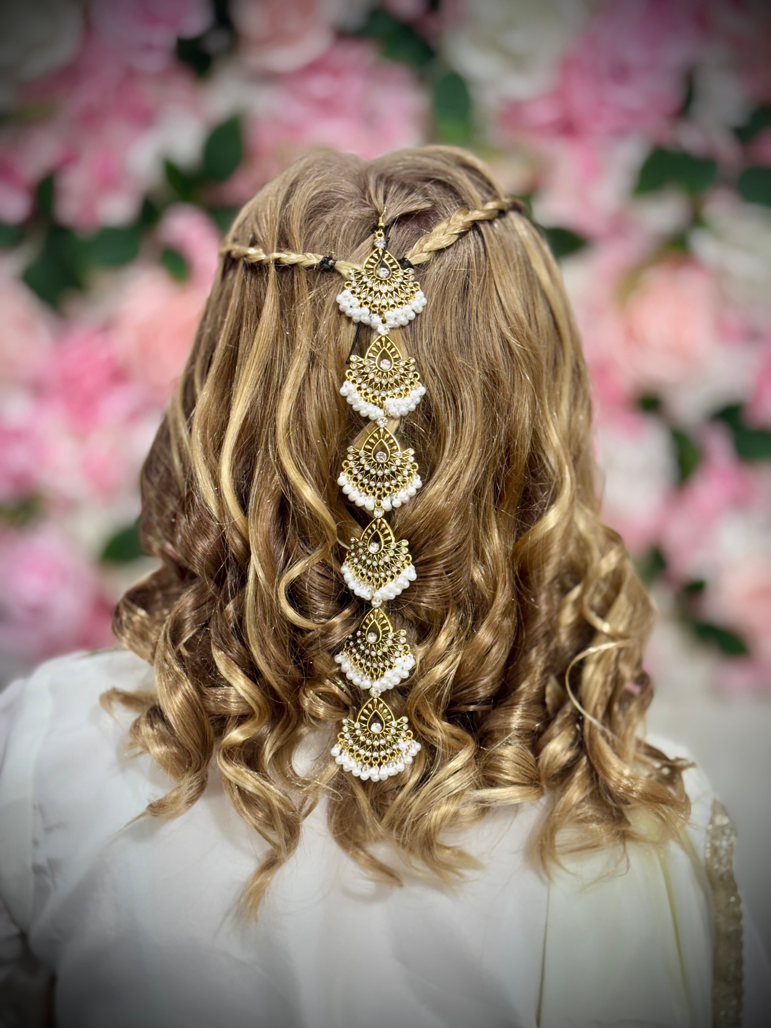 Half-up style with layered jhoomar hair chain